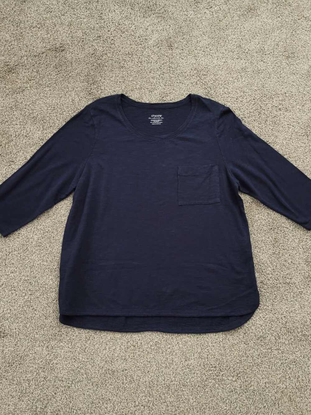 CHICO’S Ultimate Tee Navy Blue Pocket Top Cotton Modal 3/4 Sleeve | Size 3 - Picture 5 of 10